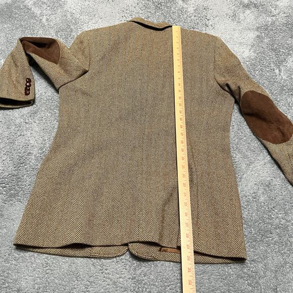 Ralph Lauren Blazer Womens 14 Brown Herringbone Wool Equestrian Elbow Patch - Picture 7 of 11